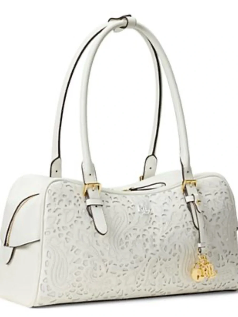 Polo by Ralph Lauren White Laser-Cut Satchel with Gold Charm